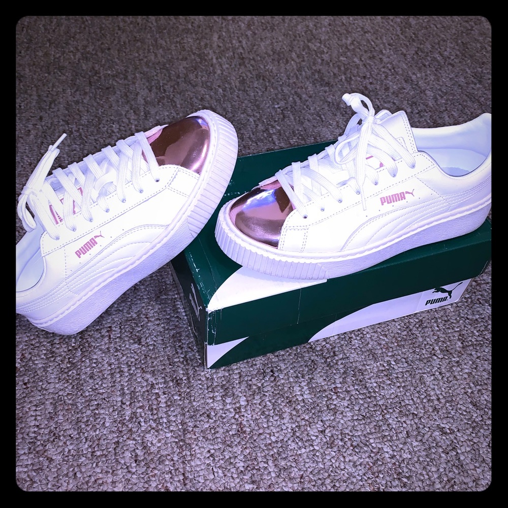 White and Pink Metallic Pumas 💕